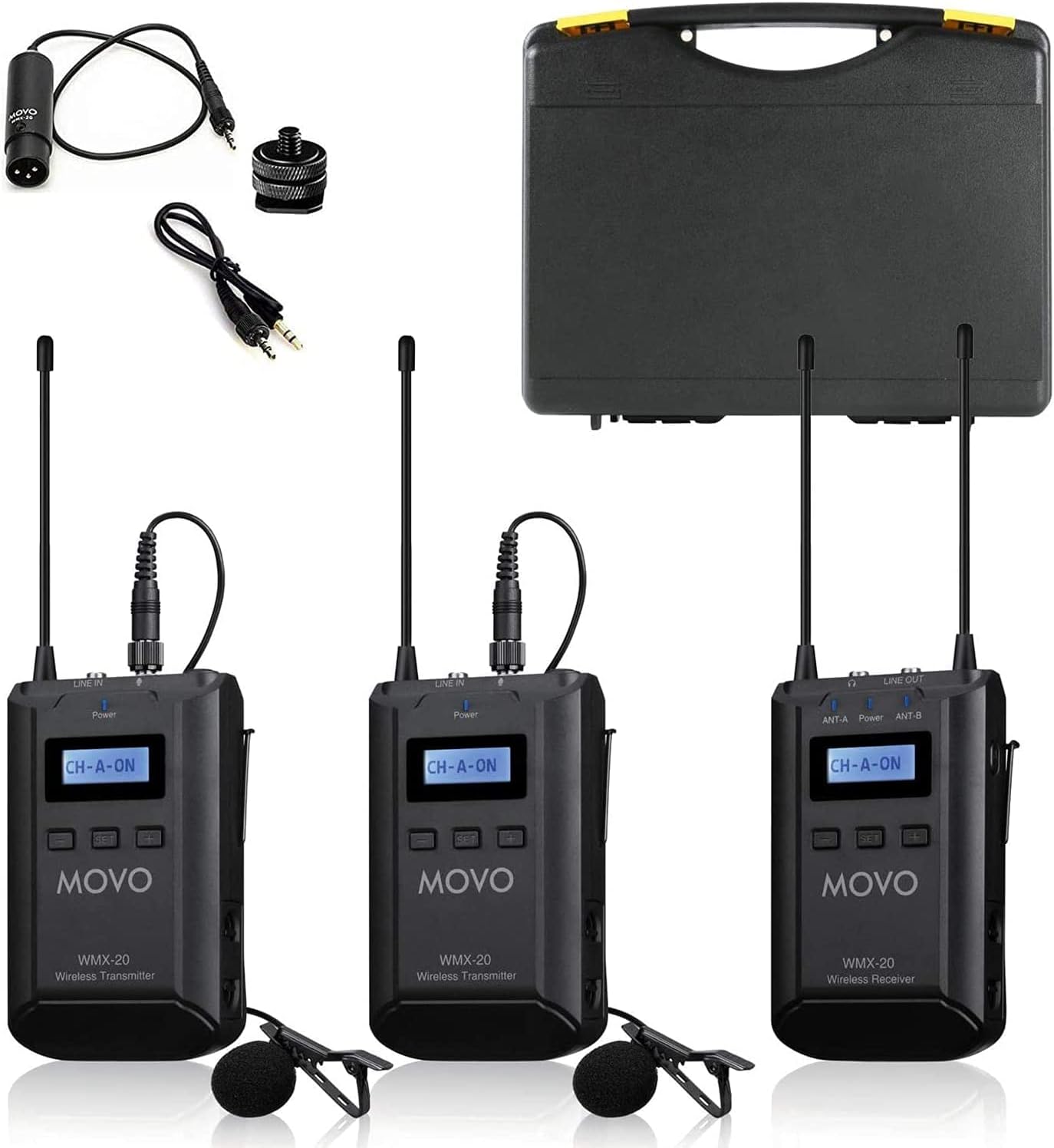 Movo WMX-20-DUO UHF Wireless Dual Lavalier Microphone System for DSLR and Camcorders