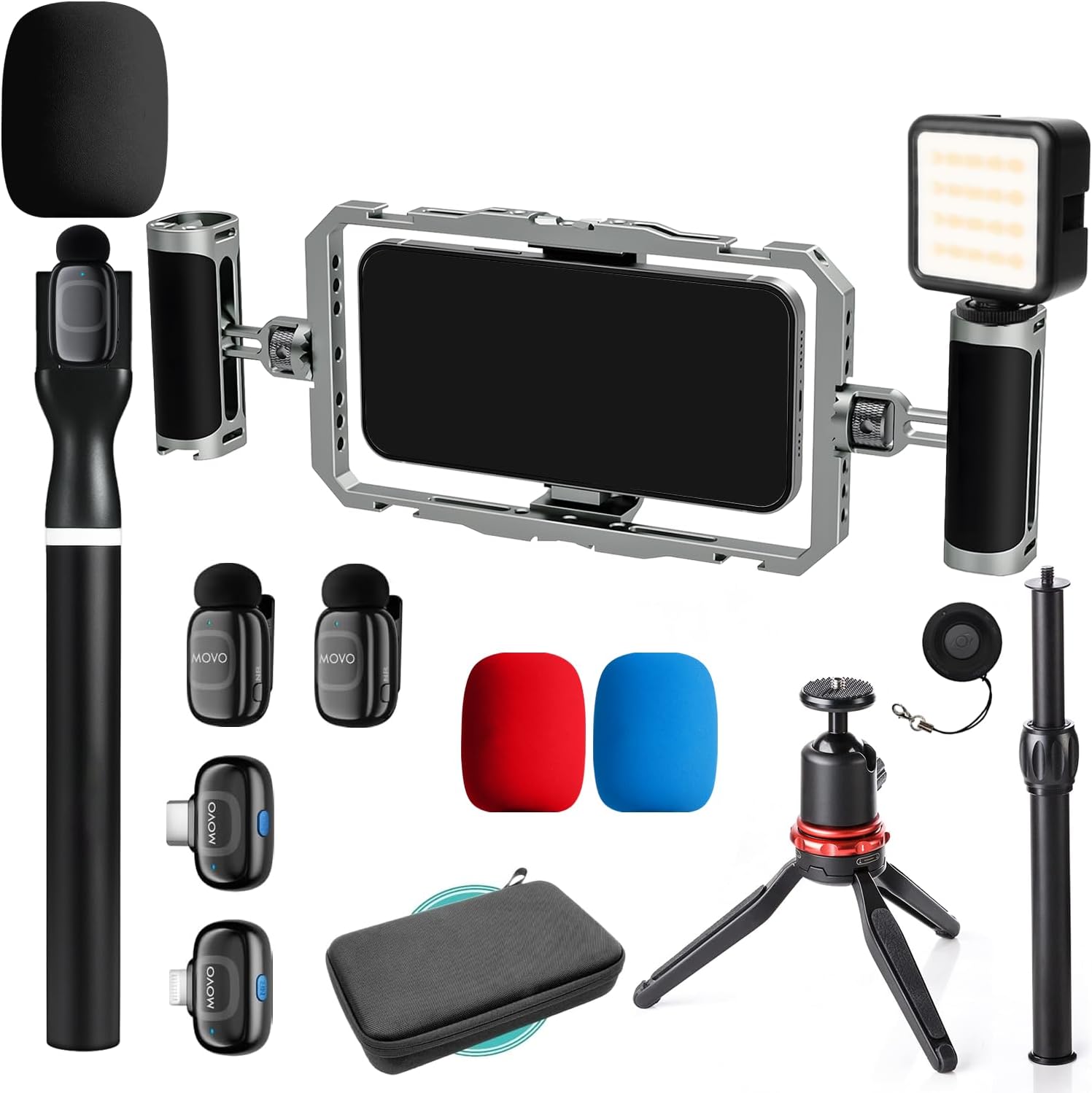 Movo V7 Smartphone Video Rig with Stereo Microphone, LED Light and Grip Handle