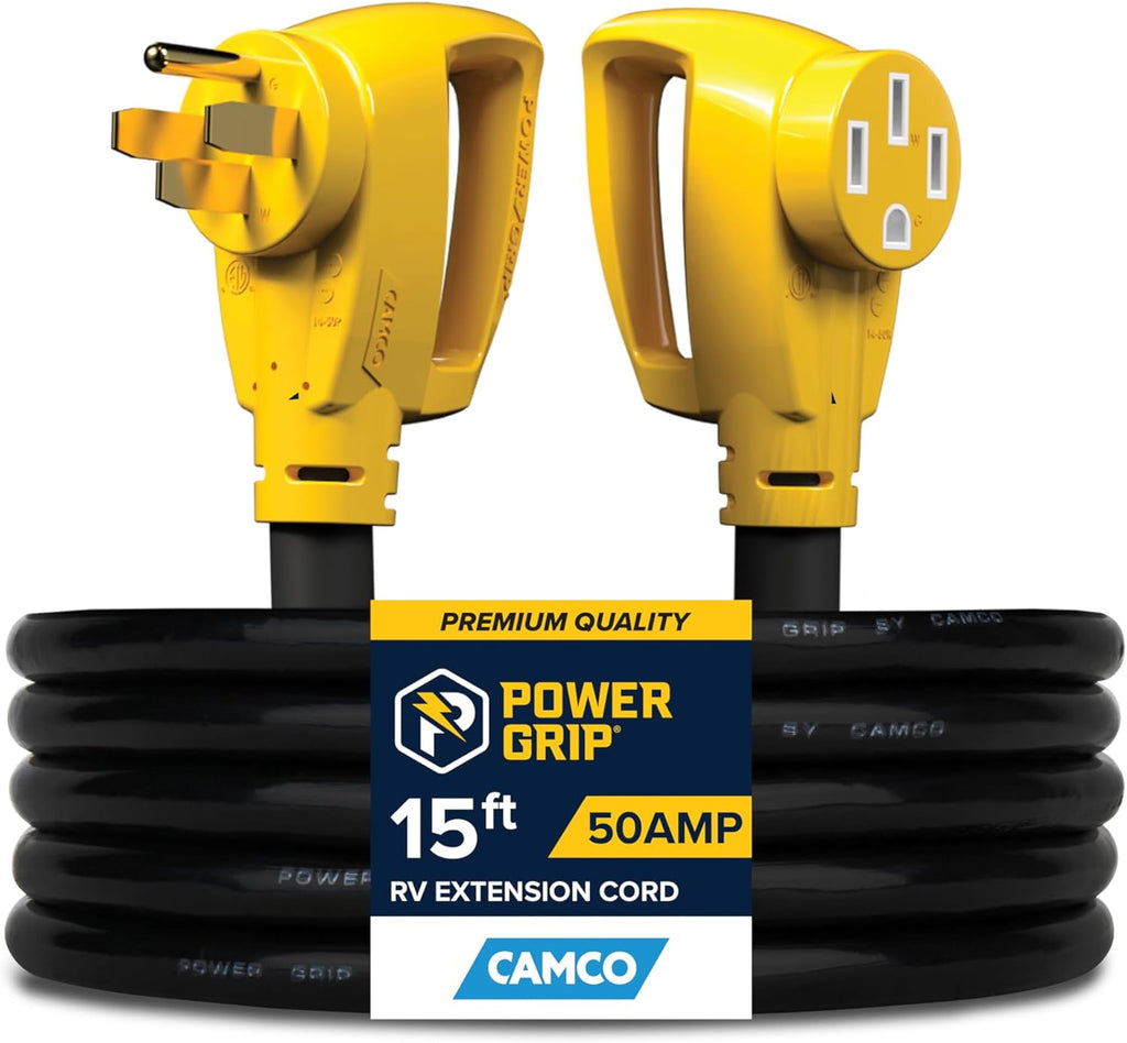 Camco PowerGrip 50-Amp 15-Foot RV Extension Cord 55194 for Motorhomes & Travel Trailers