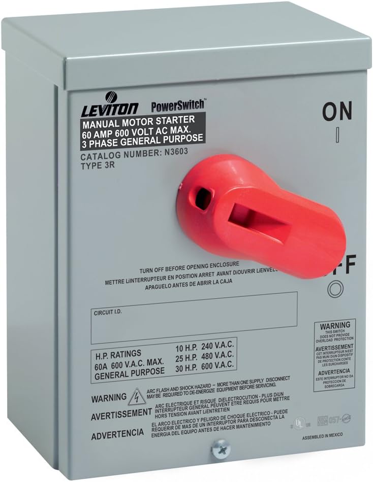 Leviton N36NC-GY NEMA 3R Metal Enclosure for MS602-FW and MS603-FW Motor Starters