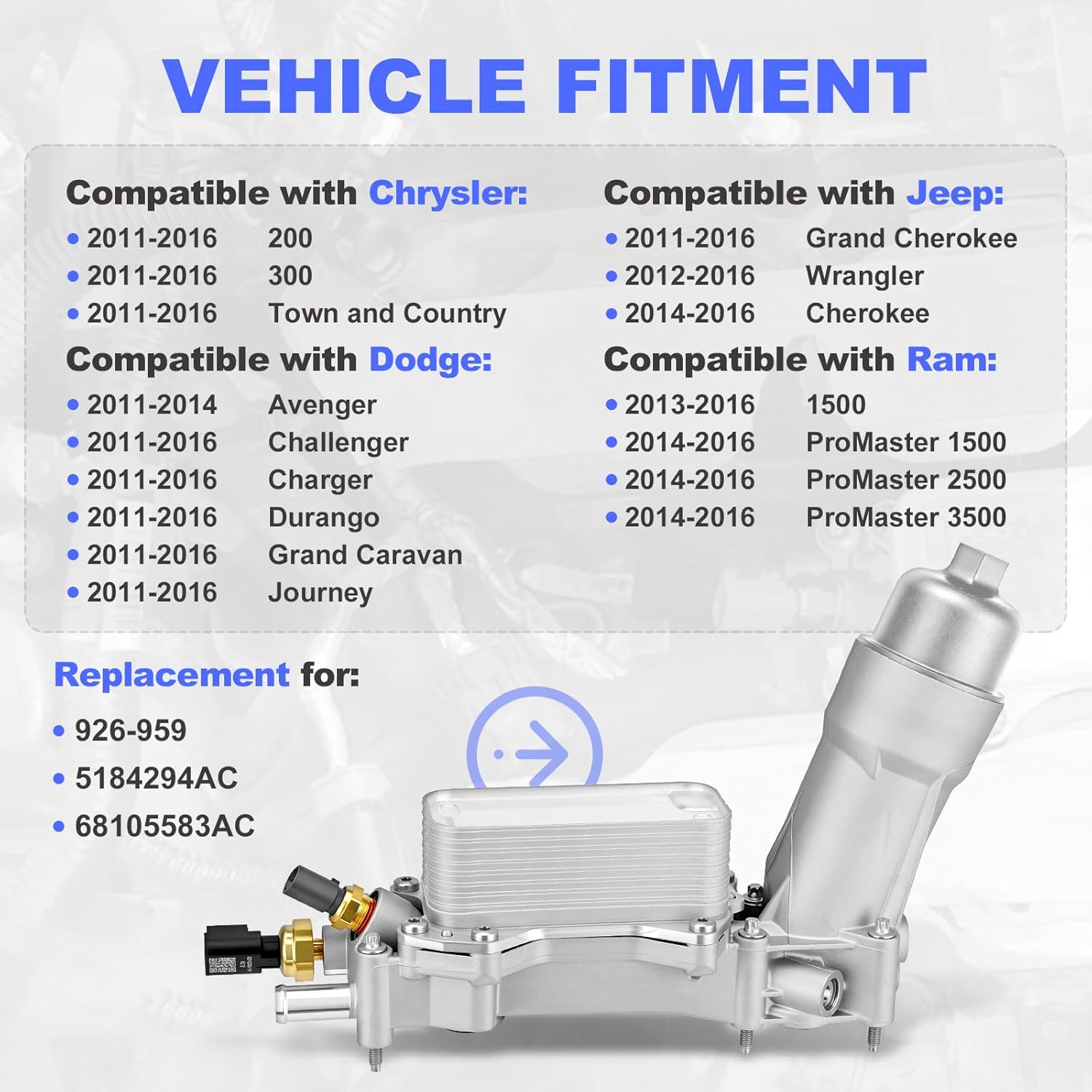 Premium Oil Filter Housing Adapter 68105583AF for 2014-2017 Jeep Dodge Chrysler Ram 3.6L V6