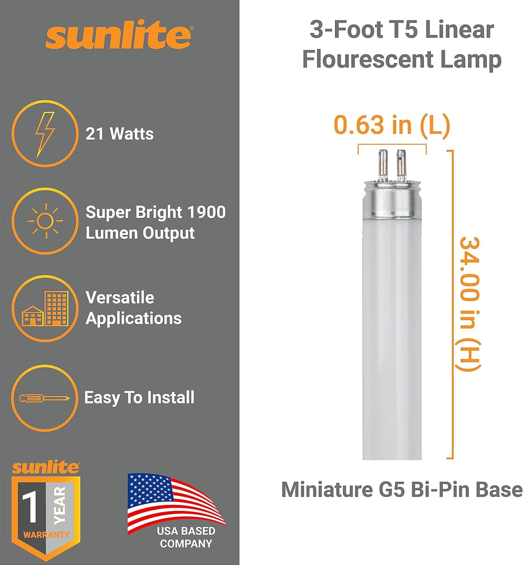 Sunlite 40-Pack F21T5/841 21W T5 Linear Fluorescent Lamp 4100K Cool White