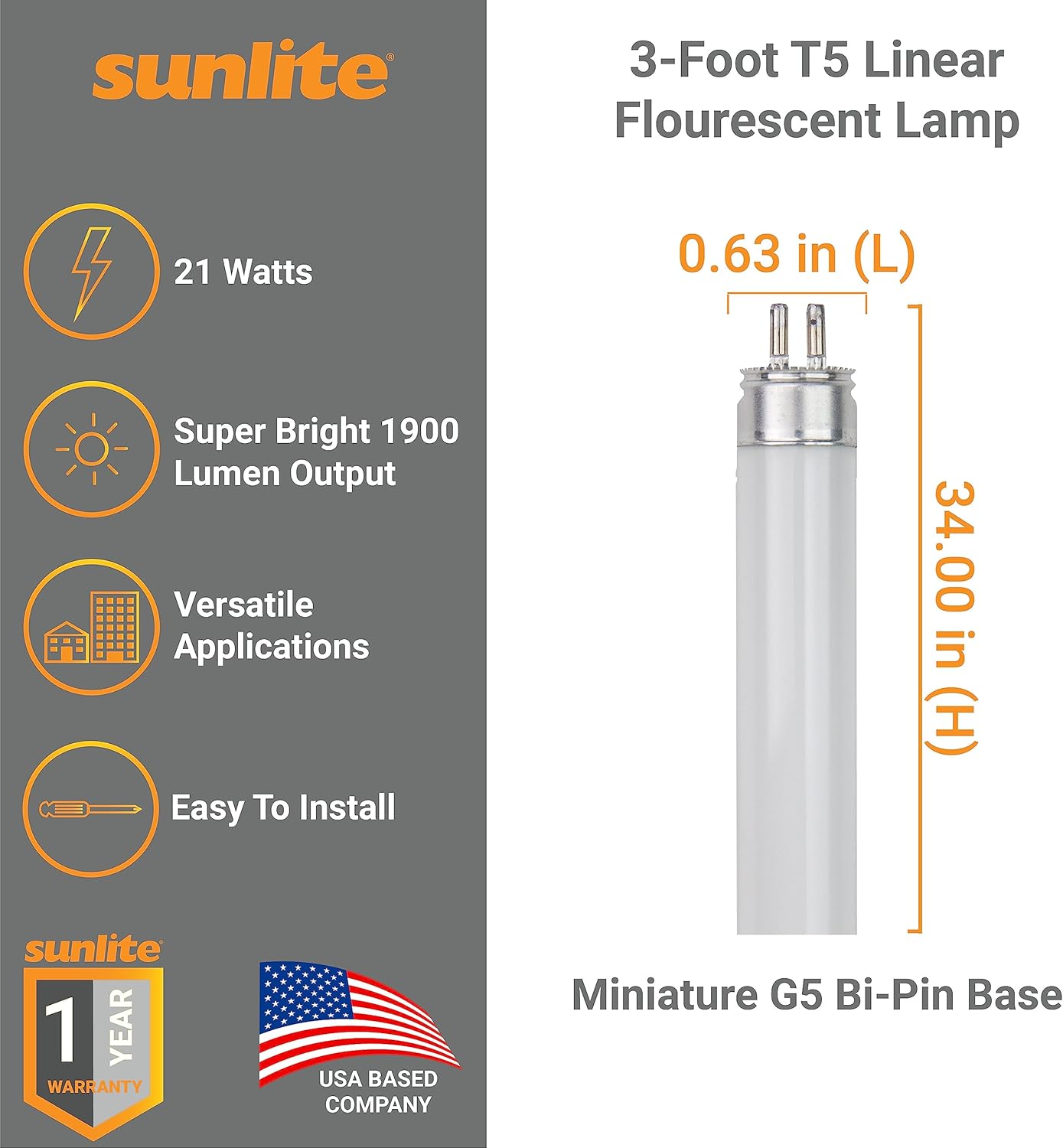 Sunlite 40-Pack F21T5/841 21W T5 Linear Fluorescent Lamp 4100K Cool White