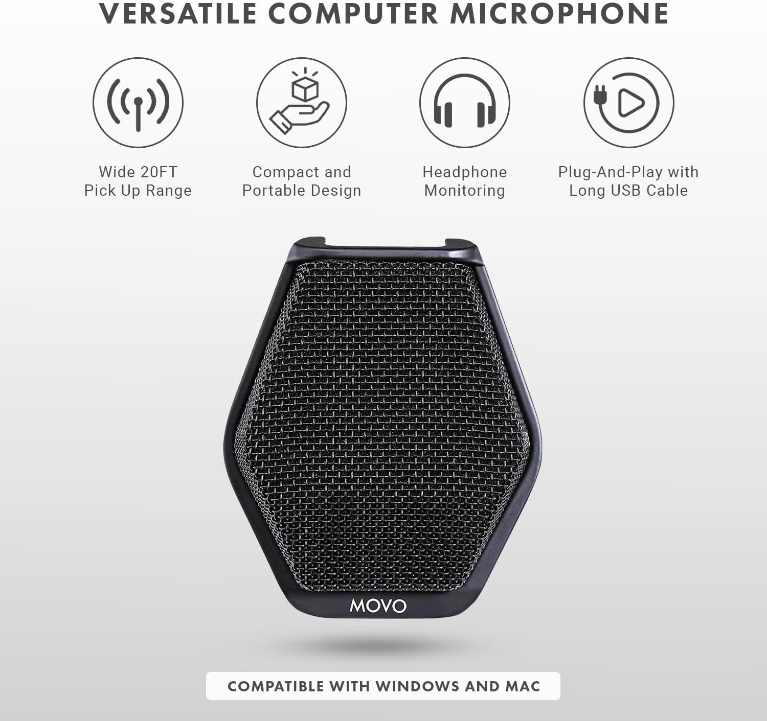 Movo MC1000 Conference USB Microphone - Long Range Desktop Mic