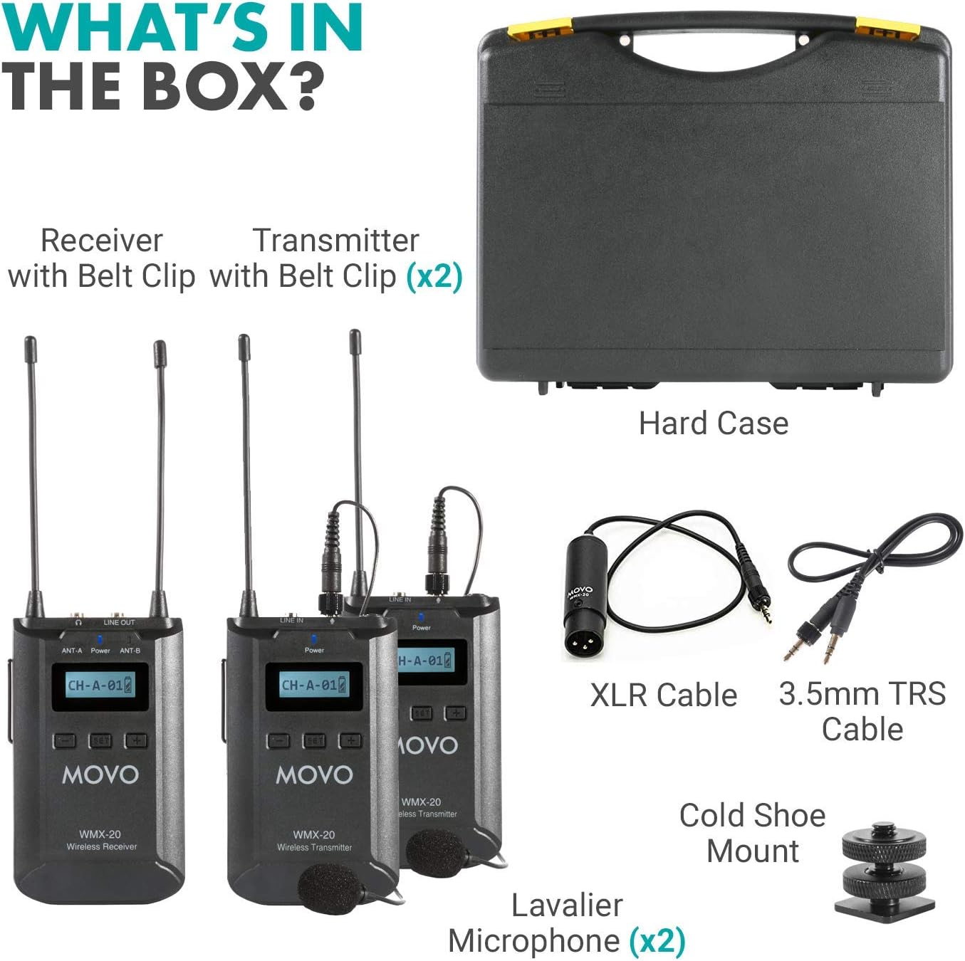 Movo WMX-20-DUO UHF Wireless Dual Lavalier Microphone System for DSLR and Camcorders