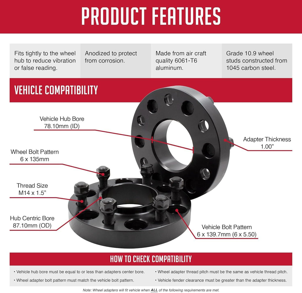 Richeer 2" Hubcentric 6x135 Wheel Spacers 24726 for 2004-2014 Ford F-150 Expedition Lobo