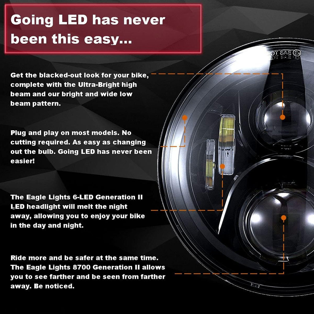 Eagle Lights 8700C-KV LED Projection Headlight Kit Chrome for Kawasaki Voyager & Vaquero 2009-2024