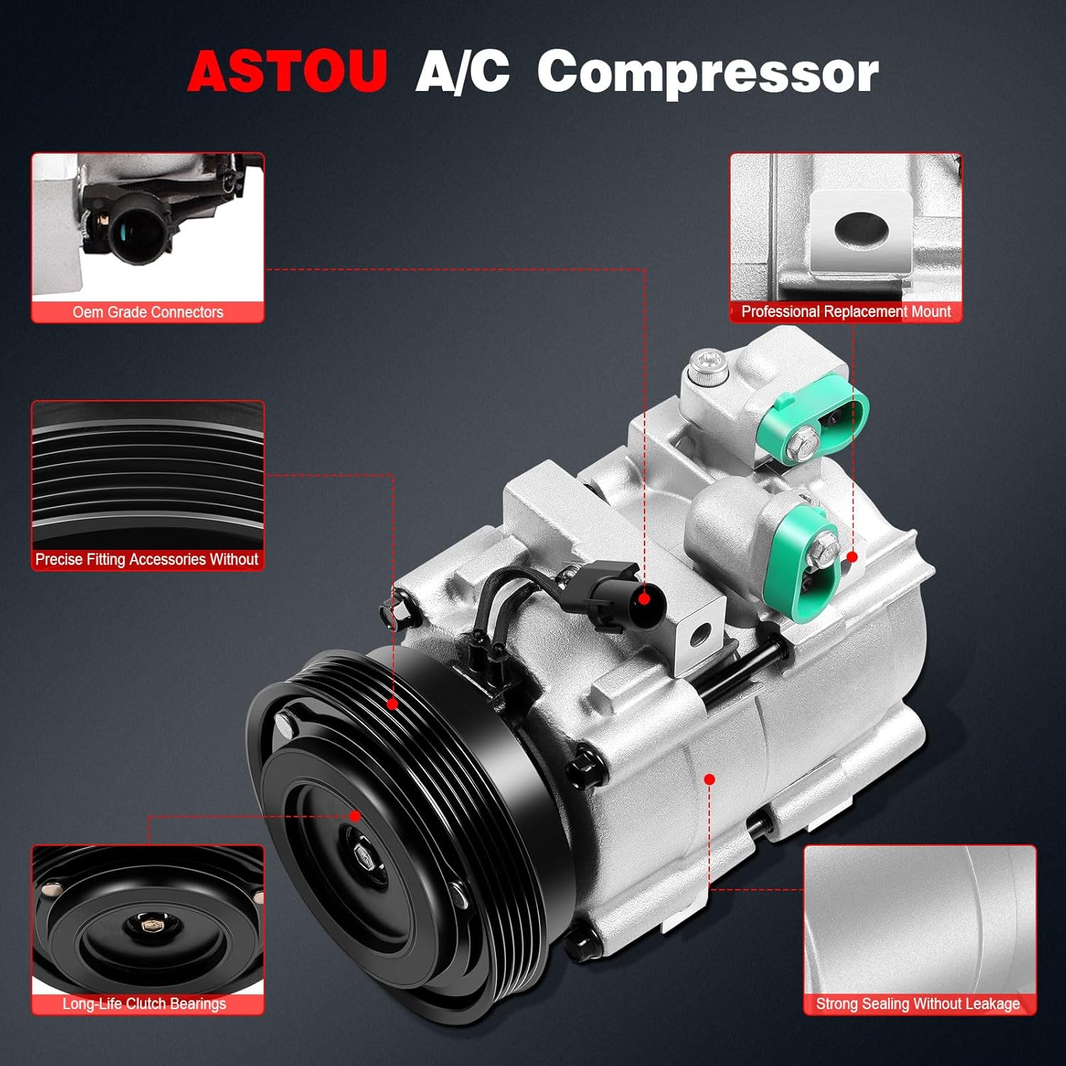 UAC A/C Compressor with Clutch CO 10703C for 01-06 Hyundai Santa Fe 2.4L