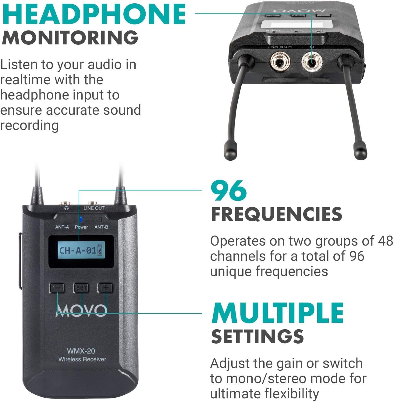 Movo WMX-20-DUO UHF Wireless Dual Lavalier Microphone System for DSLR and Camcorders
