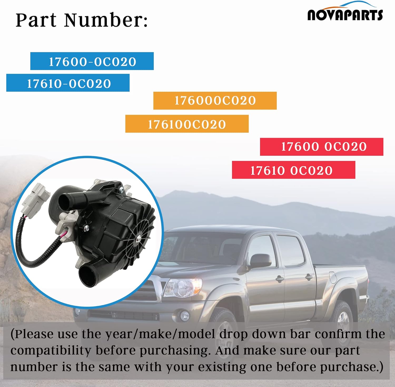 Toyota Secondary Air Injection Smog Pump 17600-0C020 for 2005-2015 Tacoma 2.7L Manual