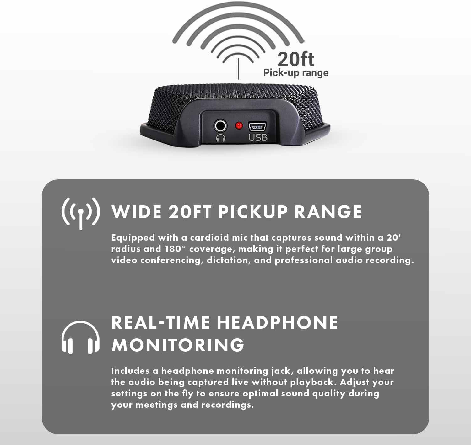 Movo MC1000 Conference USB Microphone - Long Range Desktop Mic