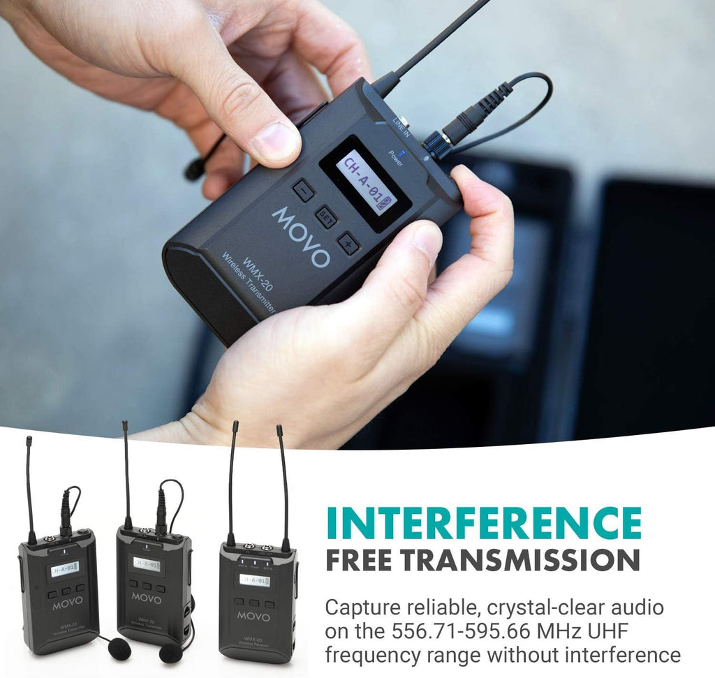 Movo WMX-20-DUO 48-Channel UHF Wireless Lavalier Microphone System with 2 Transmitters
