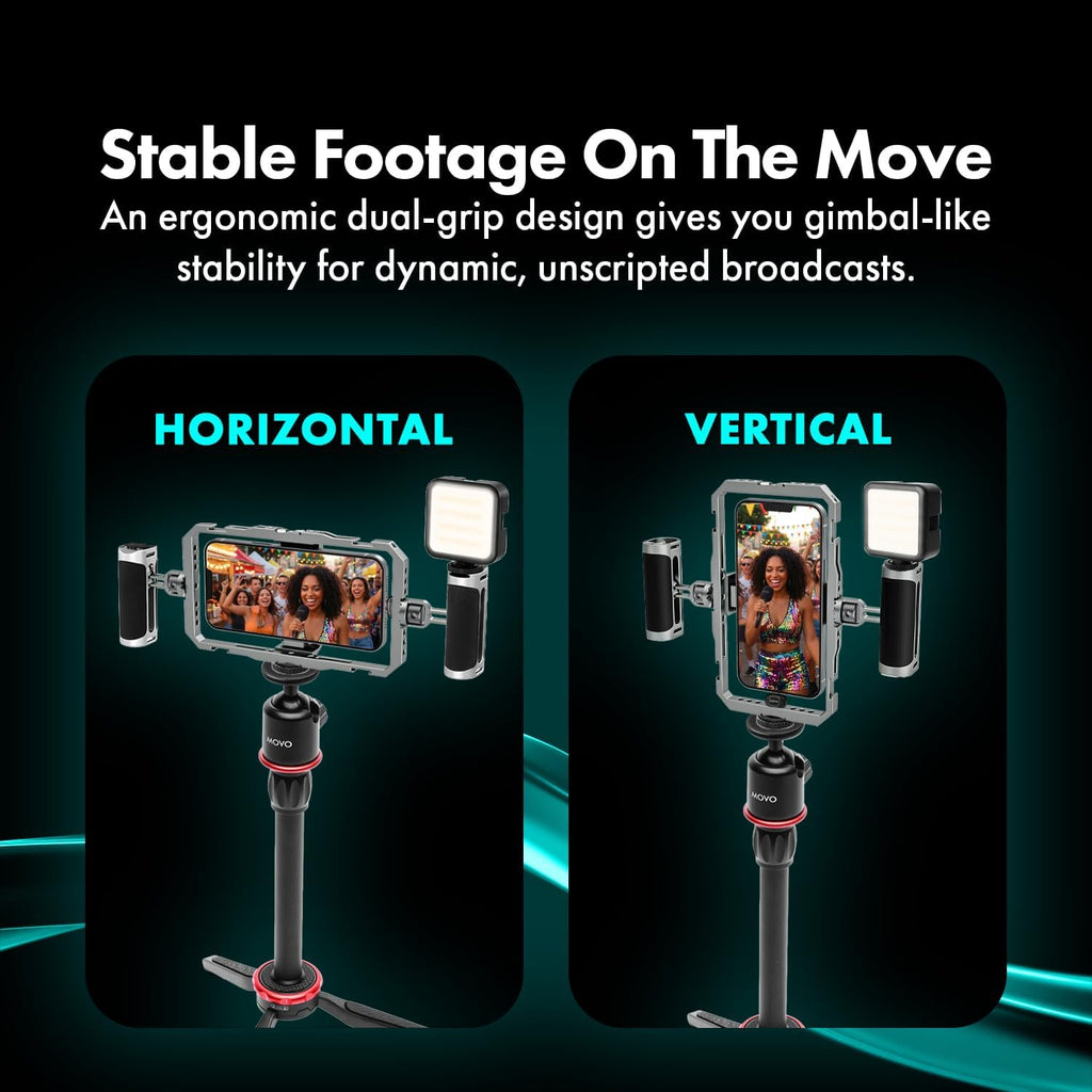 Movo V7 Smartphone Video Rig with Stereo Microphone, LED Light and Grip Handle