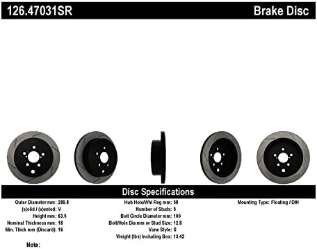 StopTech Slotted Rear Right Brake Rotor 126.47031SR for 13-18 Subaru BRZ & 10-14 Legacy