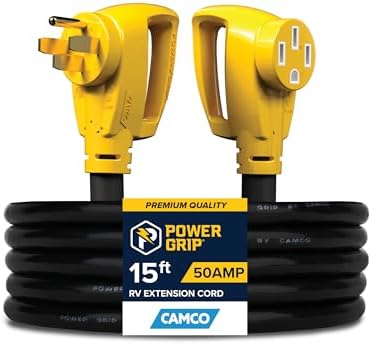 Camco PowerGrip 50-Amp 15-Foot RV Extension Cord 55194 for Motorhomes & Travel Trailers