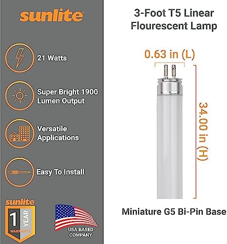 Sunlite 40-Pack F21T5/841 21W T5 Linear Fluorescent Lamp 4100K Cool White